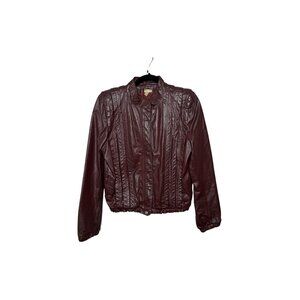 Vintage Burgundy Leather Jacket Womens Size 9/10 Long Sleeve
